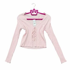 Lottie Moss Pink Ribbed Tie Front Cardigan Top XS/S